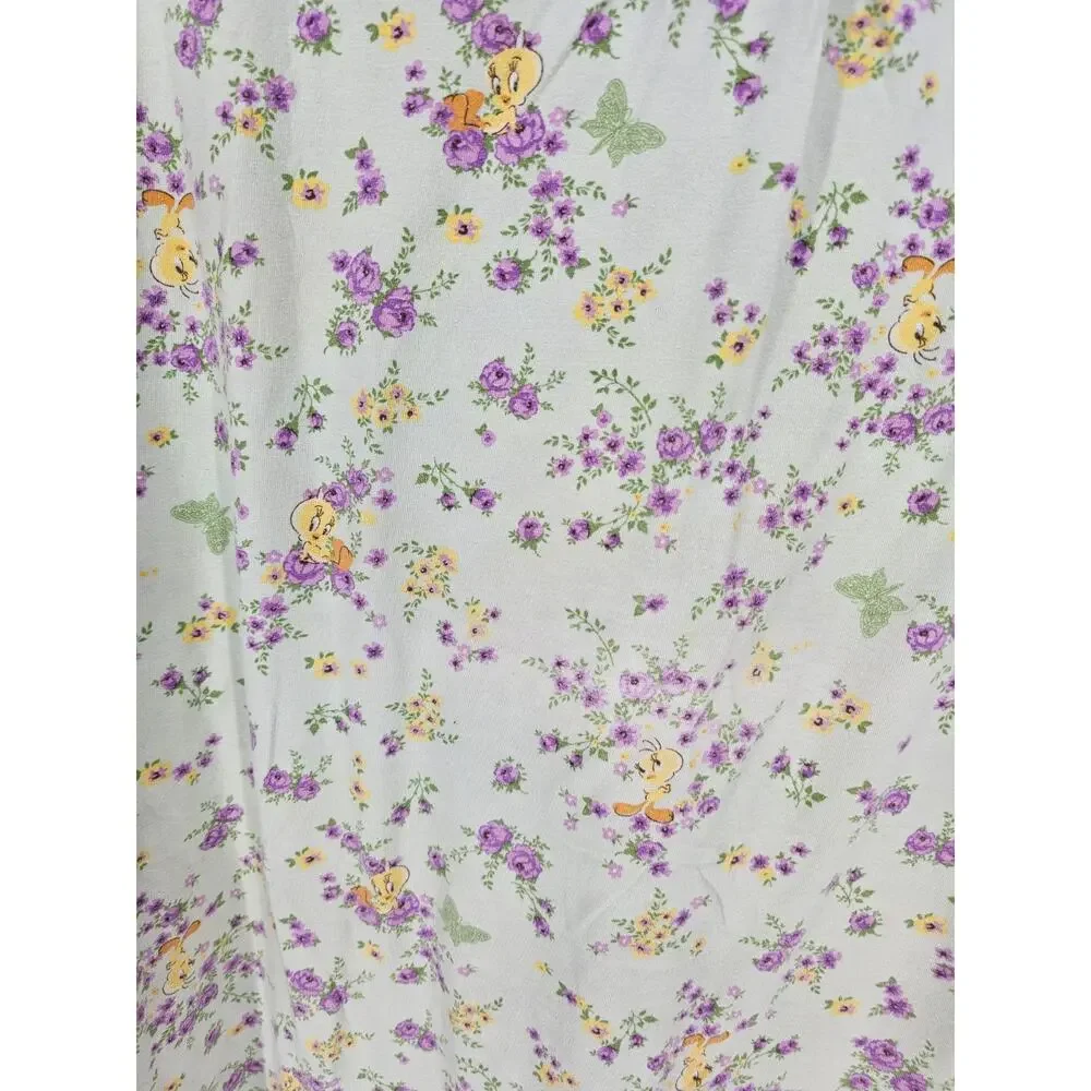 Vintage 1990s Looney Tunes Womens Sz XL Nightgown Sleep Shirt Tweety Bird Floral - Picture 2 of 4